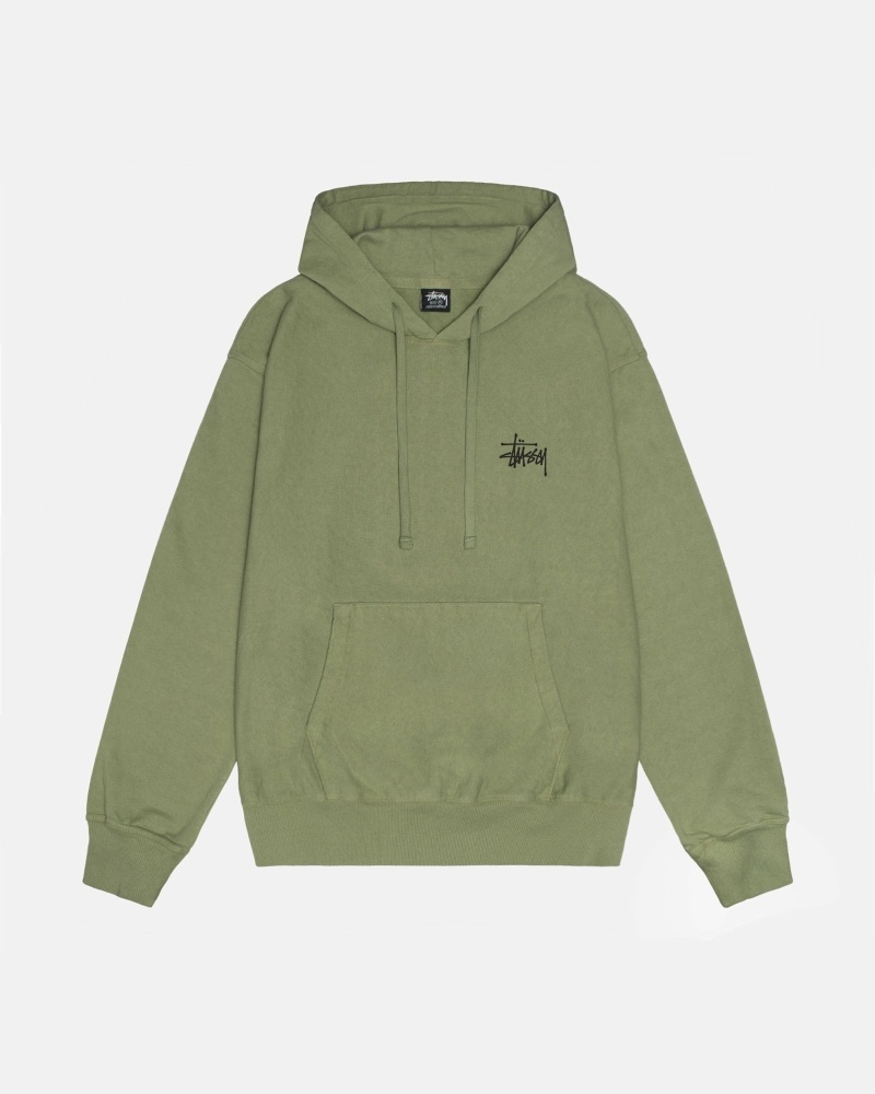 Green Men's Stussy Basic Pigment Dyed Hoodies | CA0000013