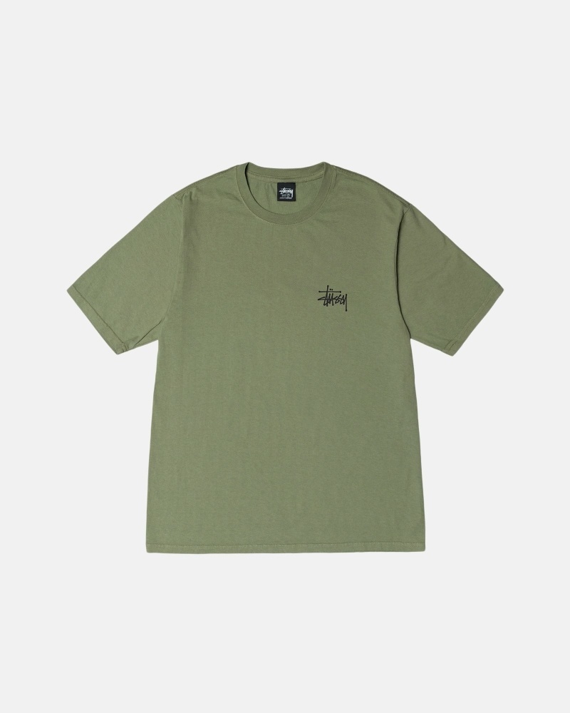 Green Men's Stussy Basic Pigment Dyed T Shirts | CA0000107