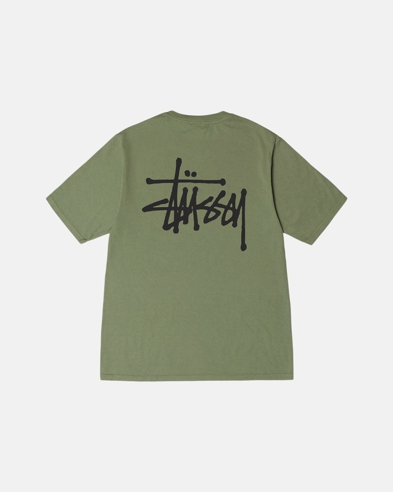 Green Men\'s Stussy Basic Pigment Dyed T Shirts | CA0000107