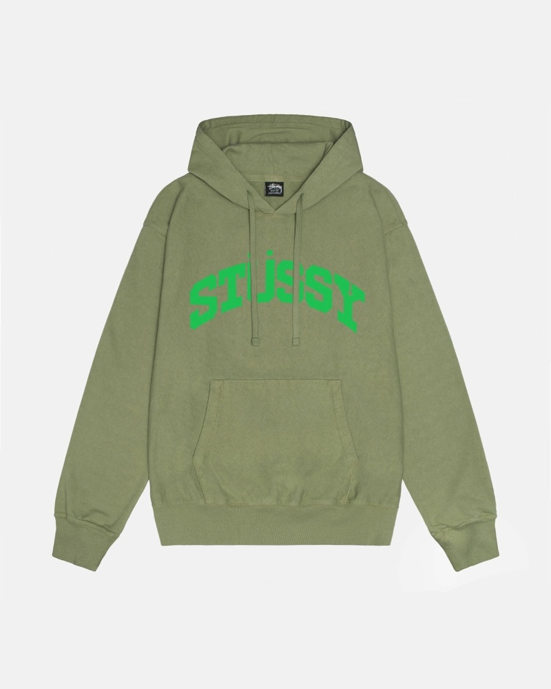 Green Men\'s Stussy Block Sport Pigment Dyed Hoodies | CA0000021