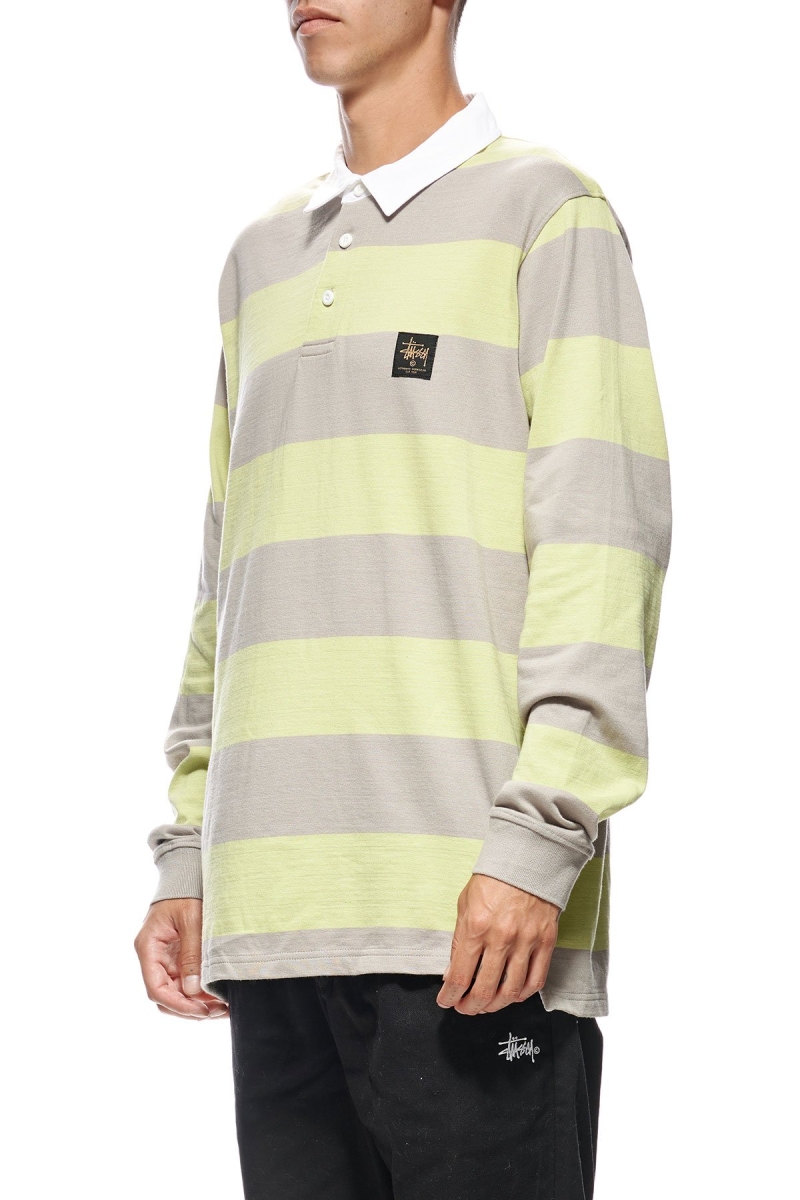 Green Men's Stussy Block Stripe LS Rugby Shirts | CA0000297