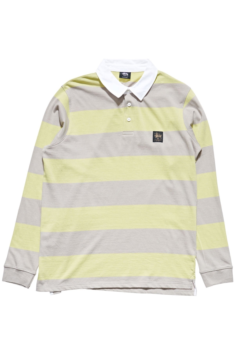 Green Men\'s Stussy Block Stripe LS Rugby Shirts | CA0000297