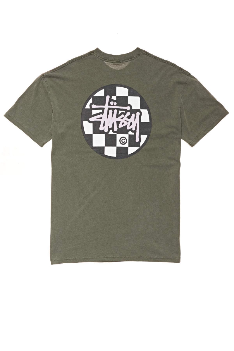 Green Men's Stussy Chequer Dot SS T Shirts | CA0000120