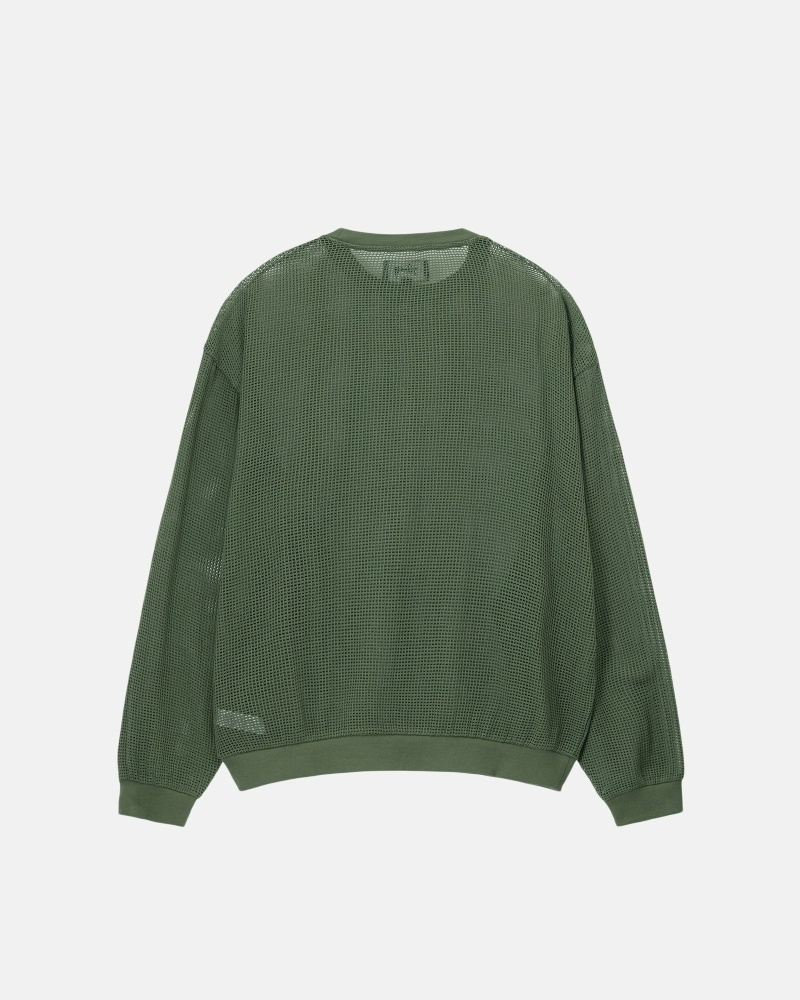 Green Men's Stussy Cotton Mesh LS Crew T Shirts | CA0000141