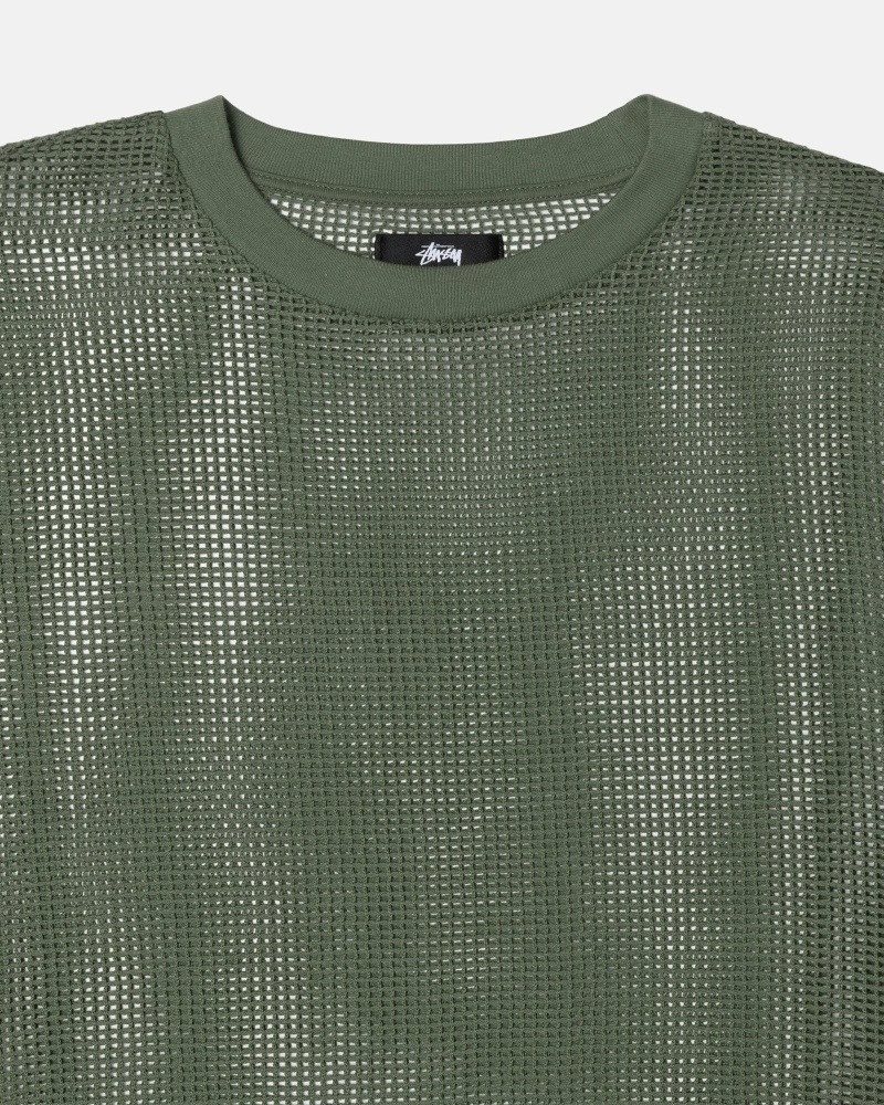 Green Men's Stussy Cotton Mesh LS Crew T Shirts | CA0000141