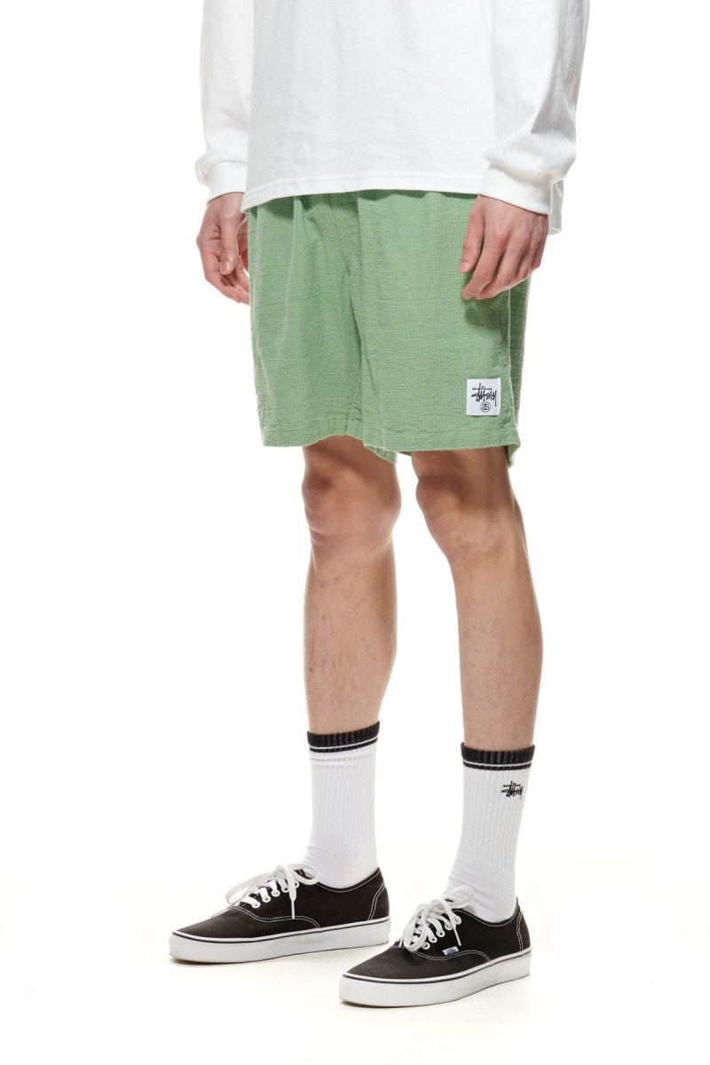 Green Men's Stussy Grid Seersucker Beach Shorts | CA0000644