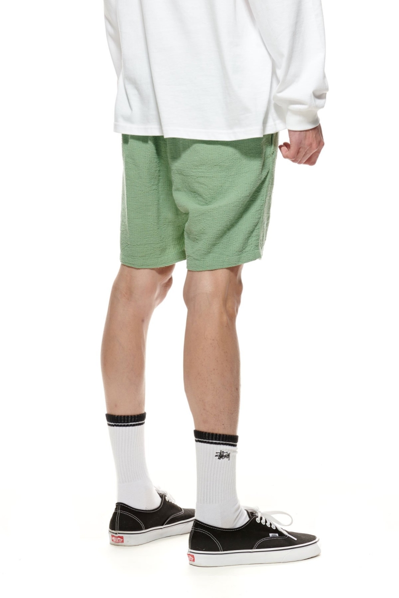 Green Men's Stussy Grid Seersucker Beach Shorts | CA0000644