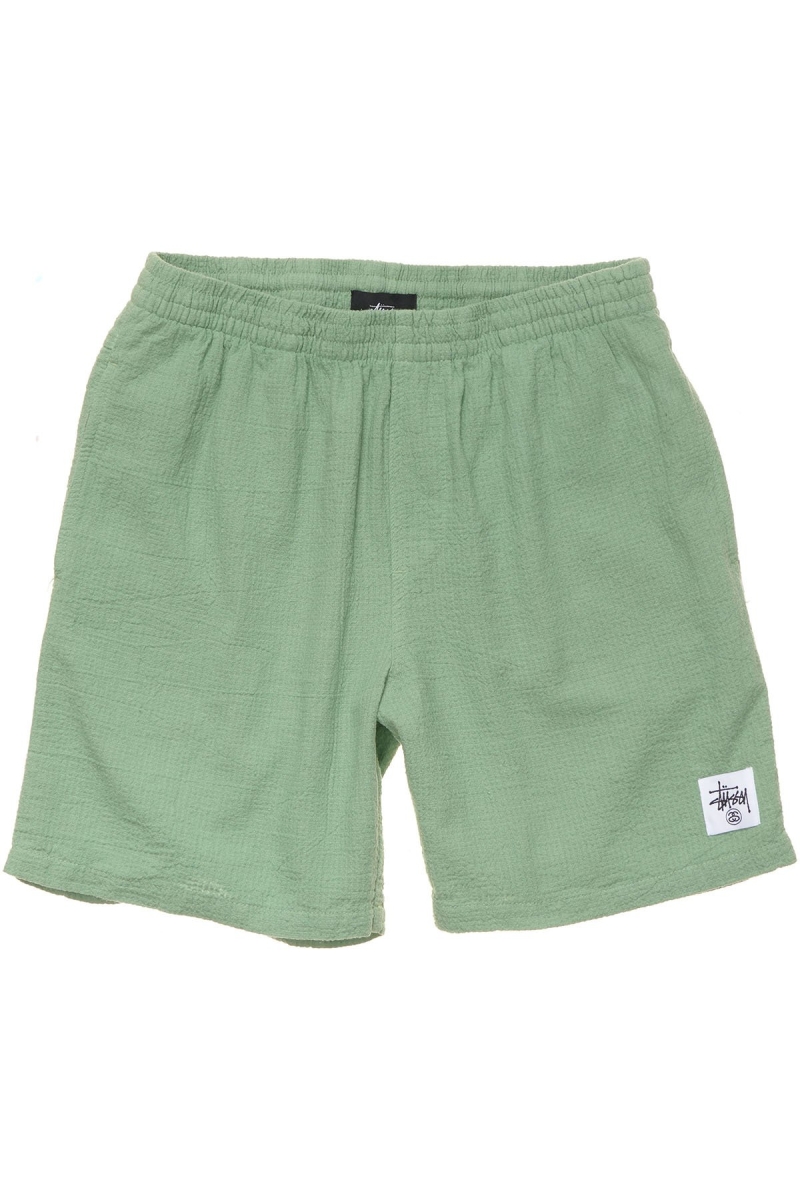 Green Men\'s Stussy Grid Seersucker Beach Shorts | CA0000644