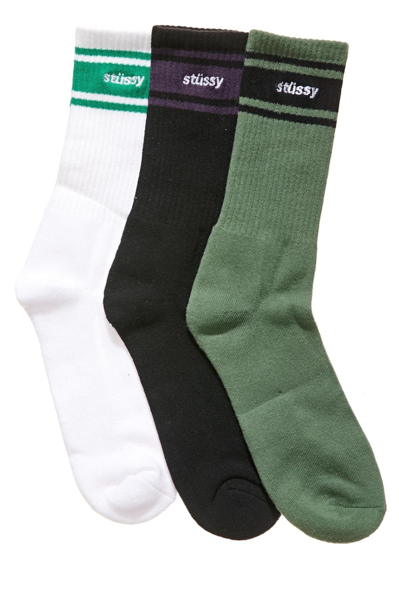 Green Men\'s Stussy Italic Sports 3 Pack Socks | CA0000740