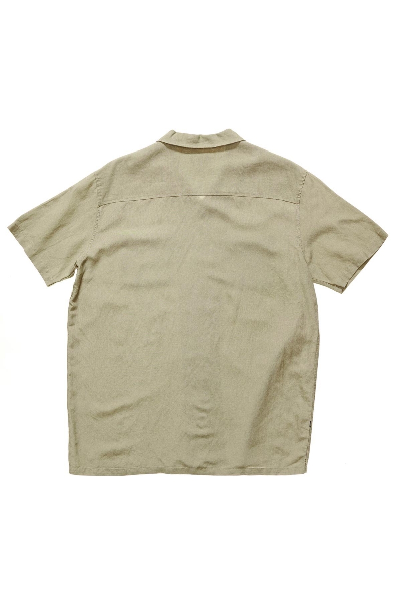 Green Men's Stussy Linen SS Shirts | CA0000320