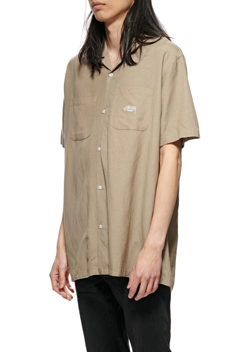 Green Men's Stussy Linen SS Shirts | CA0000320