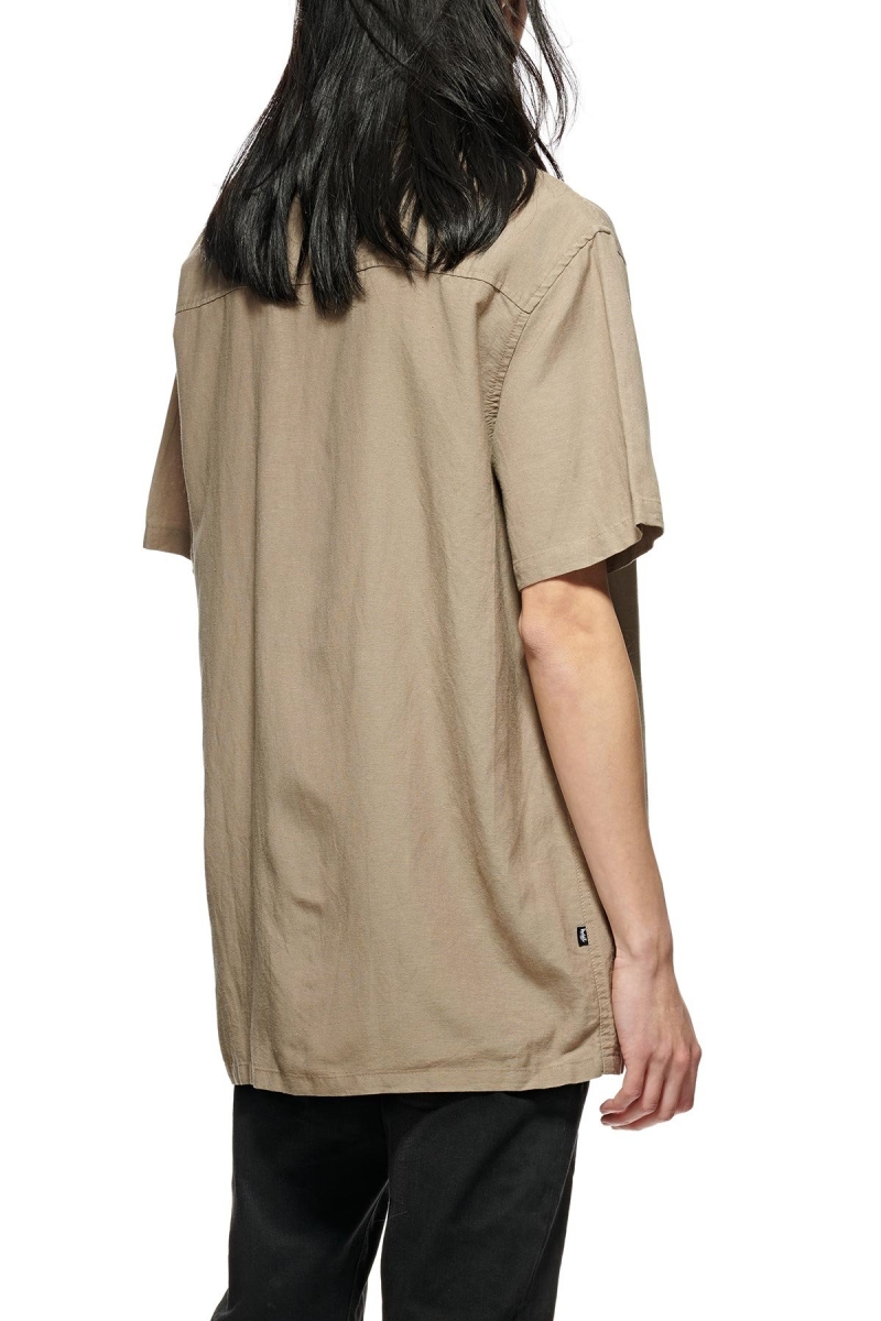 Green Men's Stussy Linen SS Shirts | CA0000320