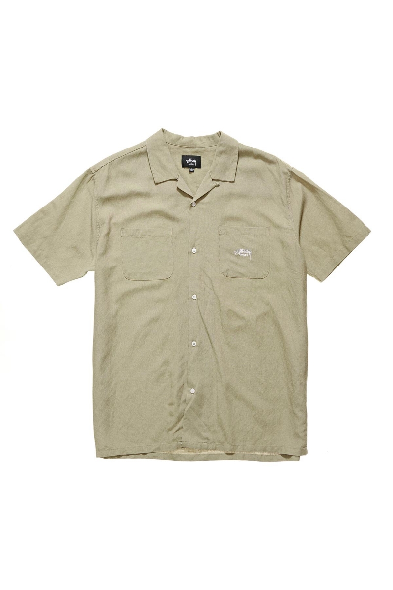 Green Men\'s Stussy Linen SS Shirts | CA0000320