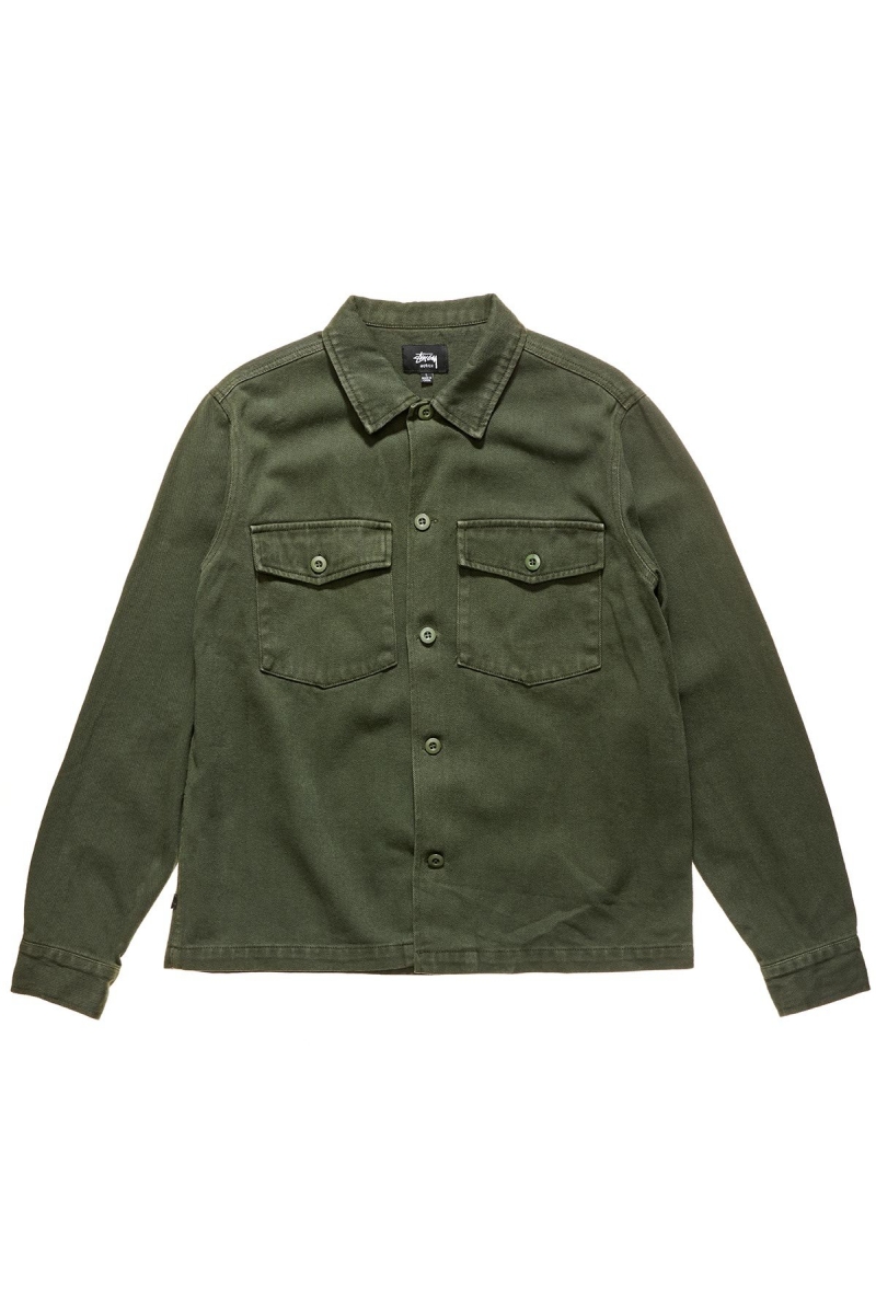 Green Men\'s Stussy Olly Work Shirts | CA0000328