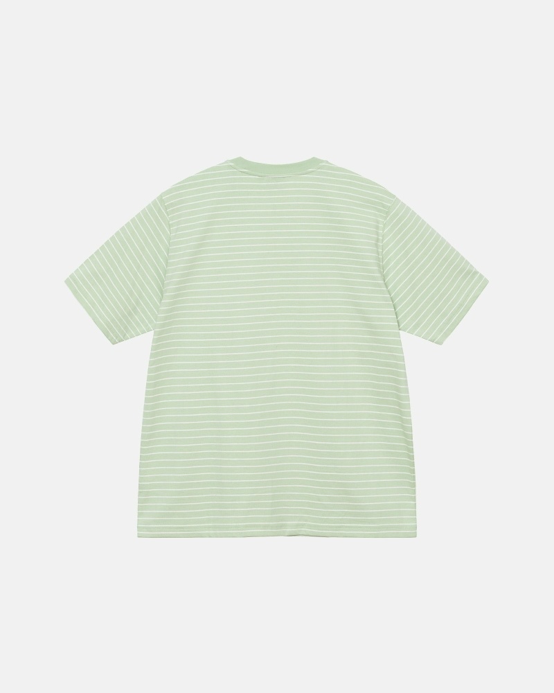 Green Men's Stussy Pin Striped Ss Crew T Shirts | CA0000254