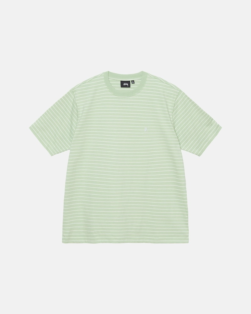 Green Men\'s Stussy Pin Striped Ss Crew T Shirts | CA0000254