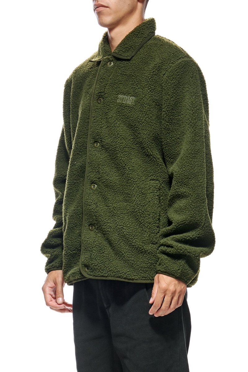 Green Men's Stussy Sherpa Button Down Jackets | CA0000358