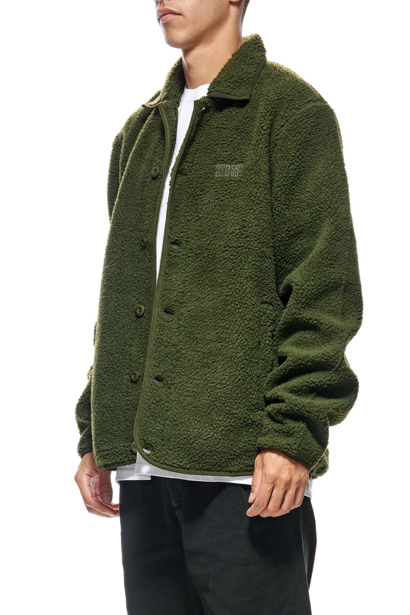 Green Men's Stussy Sherpa Button Down Jackets | CA0000358