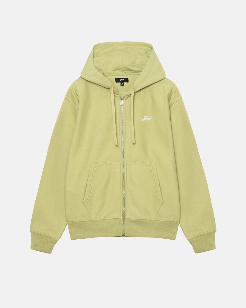 Green Men\'s Stussy Stock Logo Zip Hoodies | CA0000081