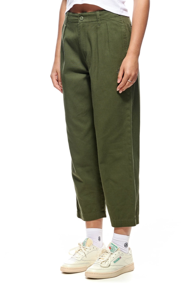 Green Women's Stussy Harlan Cropped Pleat Pants | CA0000559