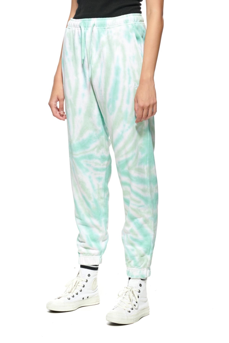 Green Women's Stussy Warped Tie Dye Track Pants | CA0001010