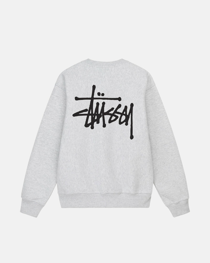 Grey Men\'s Stussy Basic Crew Hoodies | CA0000006