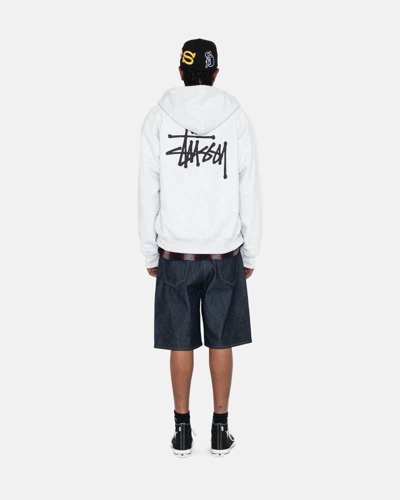 Grey Men's Stussy Basic Zip Hoodies | CA0000017