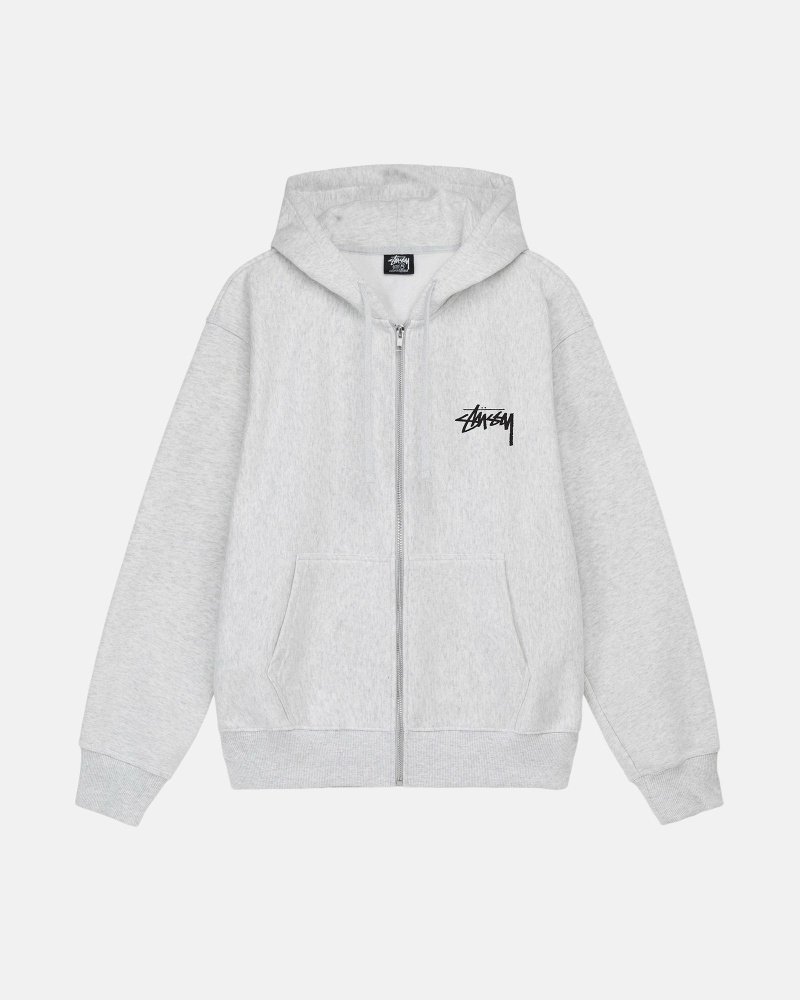 Grey Men's Stussy Burning Stock Zip Hoodies | CA0000026