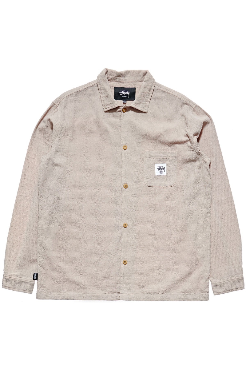 Grey Men\'s Stussy Grid Seersucker LS Shirts | CA0000310