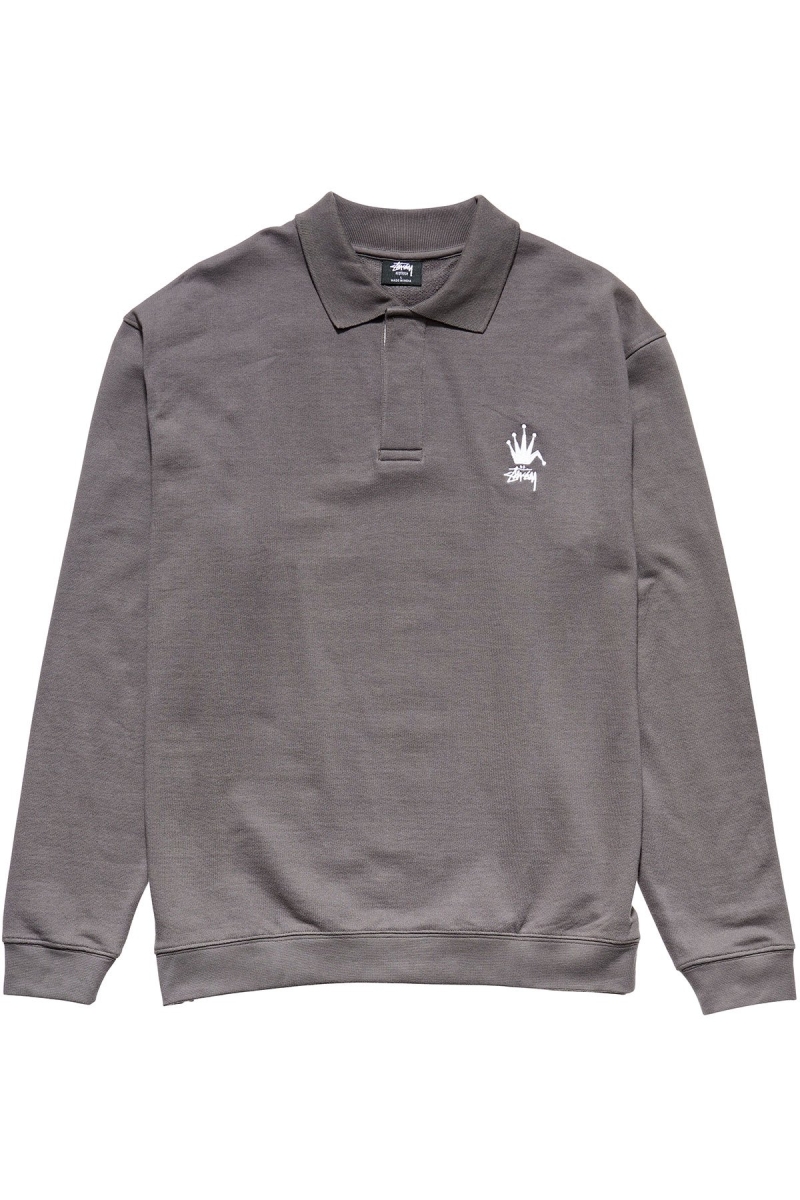 Grey Men\'s Stussy Polo Fleece Shirts | CA0000332