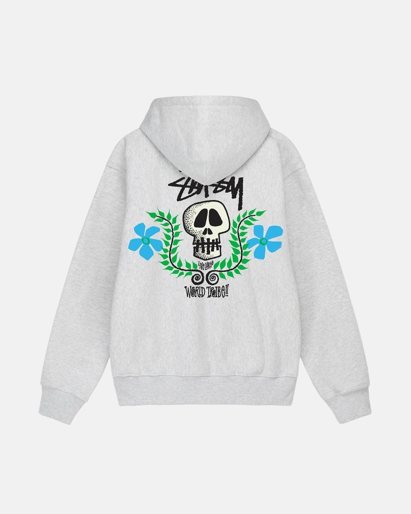 Grey Men's Stussy Skull Crest Zip Hoodies | CA0000069