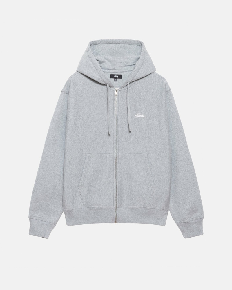 Grey Men\'s Stussy Stock Logo Zip Hoodies | CA0000084