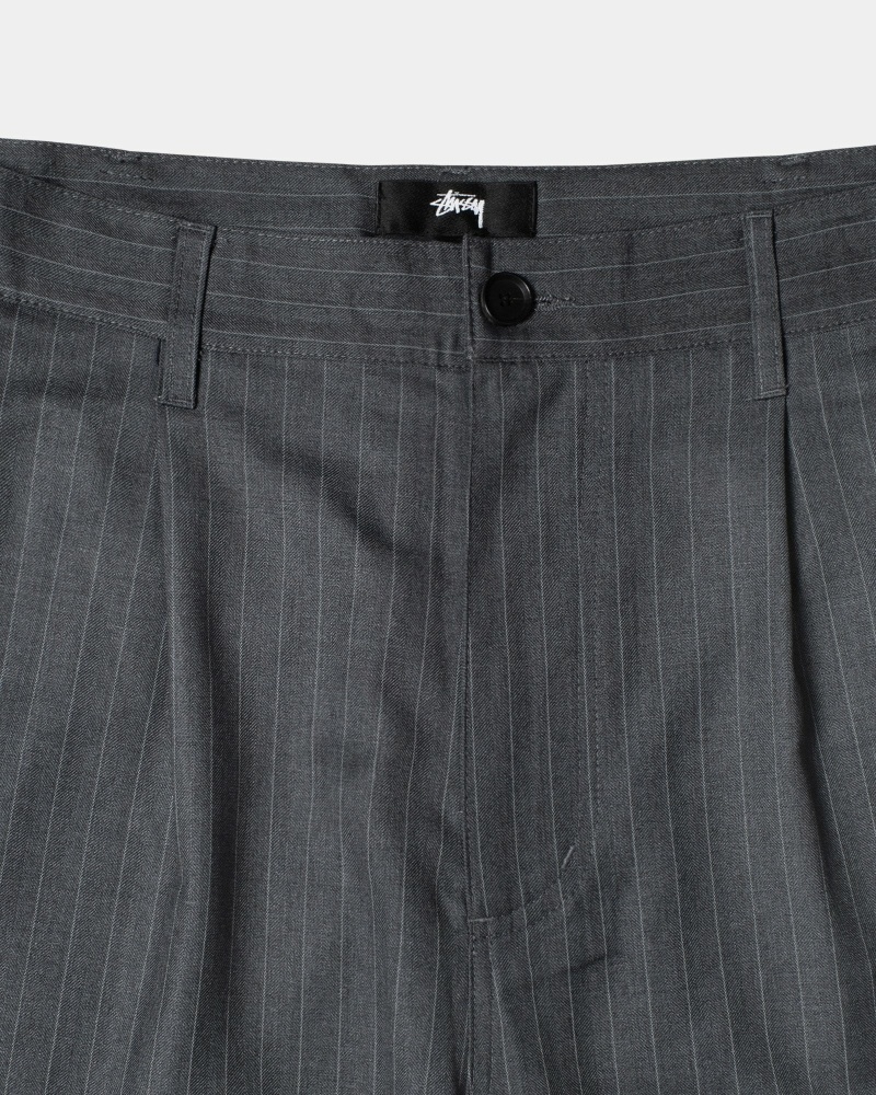 Grey Men's Stussy Stripe Volume Pleated Trouser Pants | CA0000599