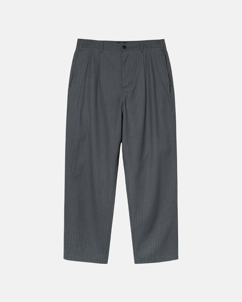 Grey Men\'s Stussy Stripe Volume Pleated Trouser Pants | CA0000599