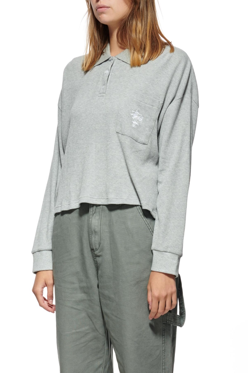 Grey Women's Stussy Owens Waffle Henley Sweatshirts | CA0000945