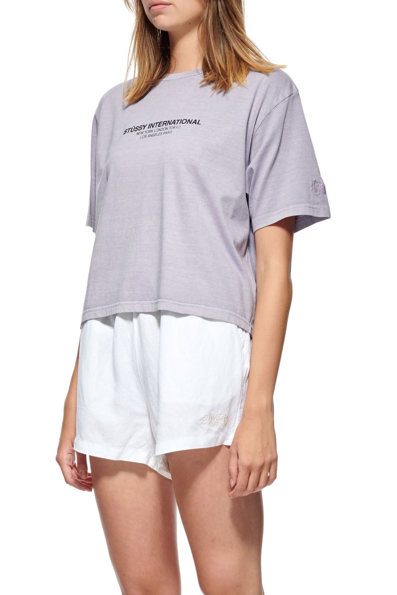 Grey Women's Stussy Text Waisted OS T Shirts | CA0000279