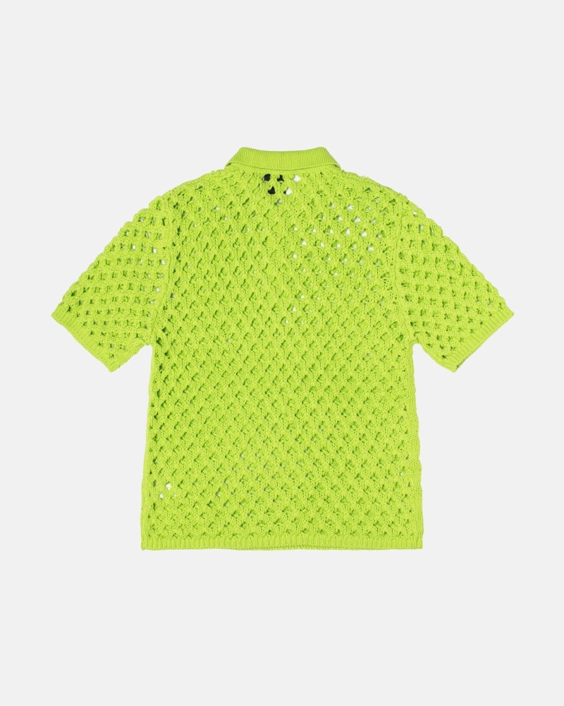 Light Green Men's Stussy Big Mesh Polo Knit Sweater | CA0000526