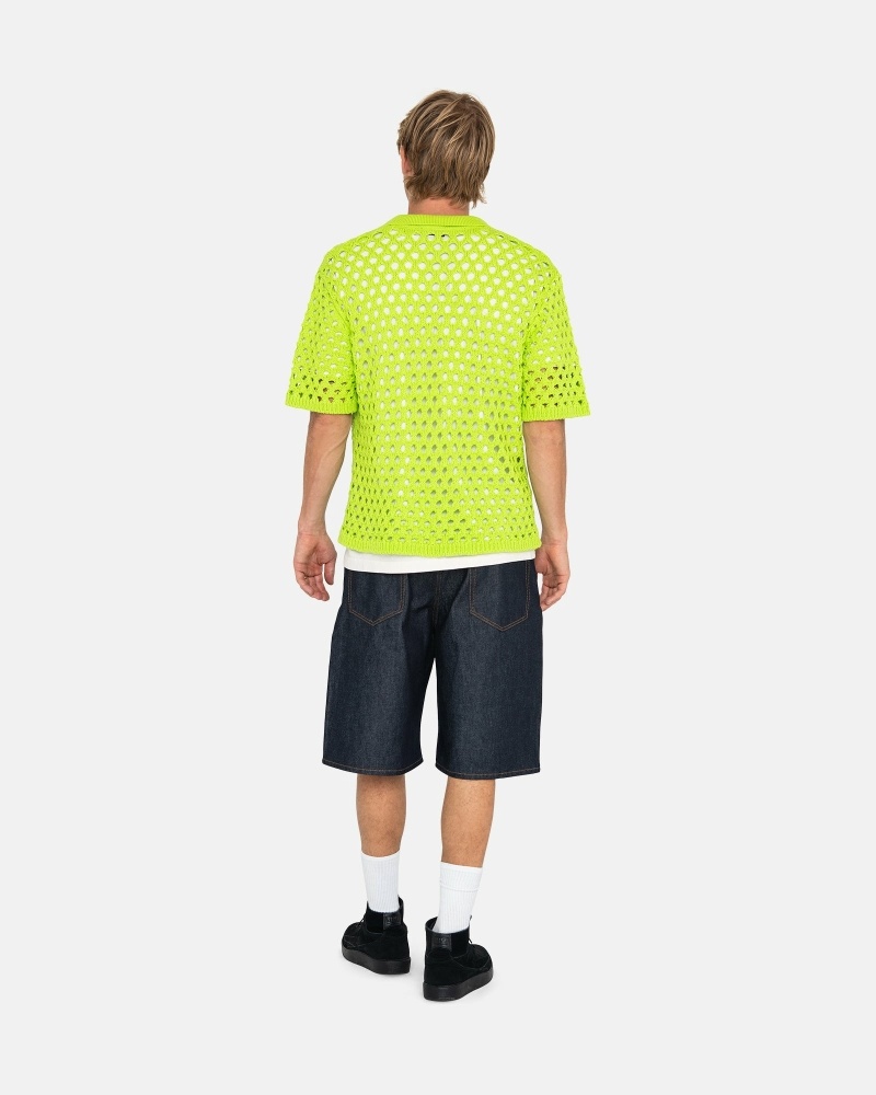 Light Green Men's Stussy Big Mesh Polo Knit Sweater | CA0000526