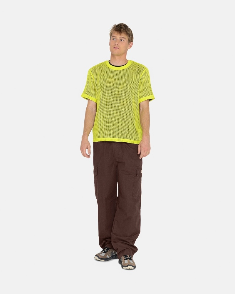 Light Green Men's Stussy Cotton Mesh Ss Crew T Shirts | CA0000143