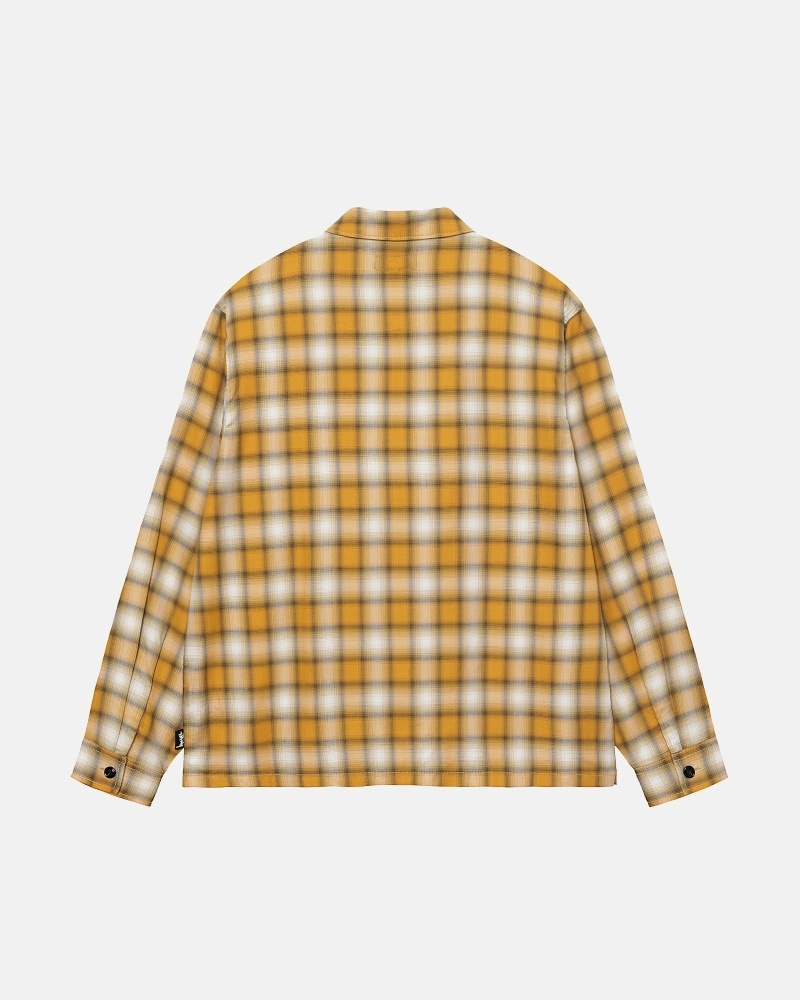 Mustard Men's Stussy Eddie Plaid Zip Shirts | CA0000303