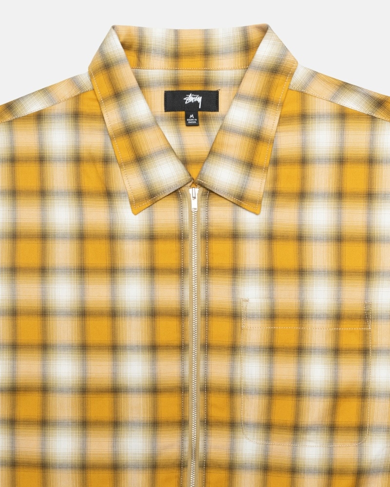 Mustard Men's Stussy Eddie Plaid Zip Shirts | CA0000303