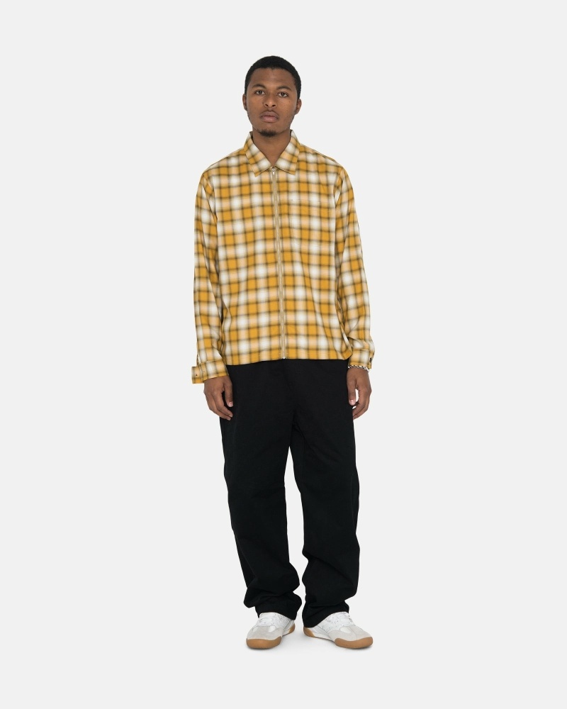 Mustard Men's Stussy Eddie Plaid Zip Shirts | CA0000303