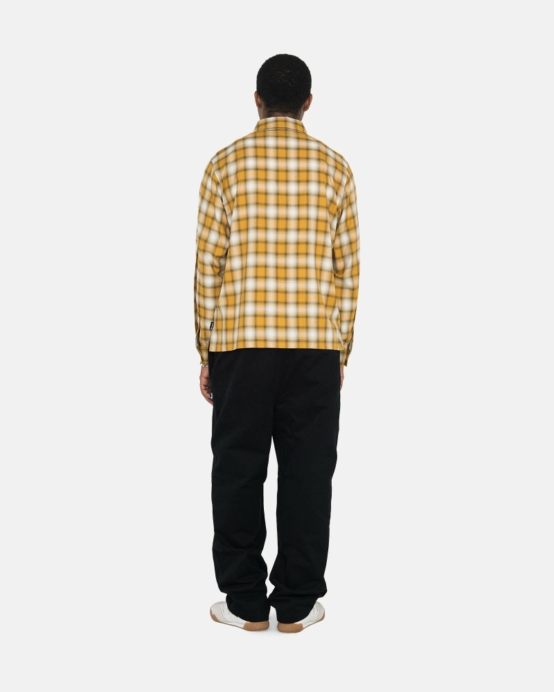 Mustard Men's Stussy Eddie Plaid Zip Shirts | CA0000303