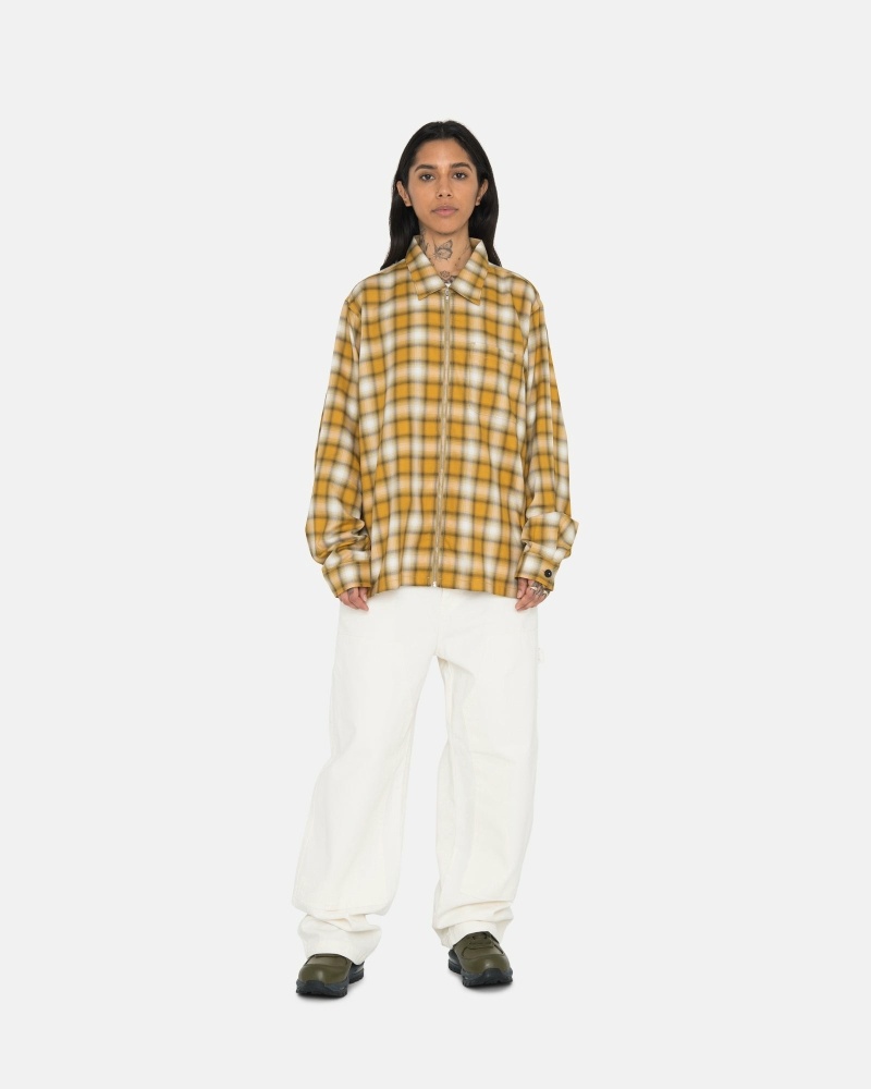 Mustard Men's Stussy Eddie Plaid Zip Shirts | CA0000303