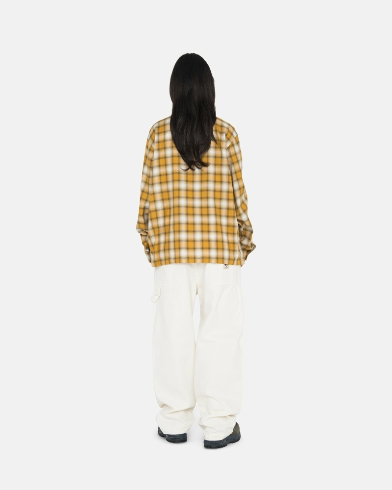 Mustard Men's Stussy Eddie Plaid Zip Shirts | CA0000303