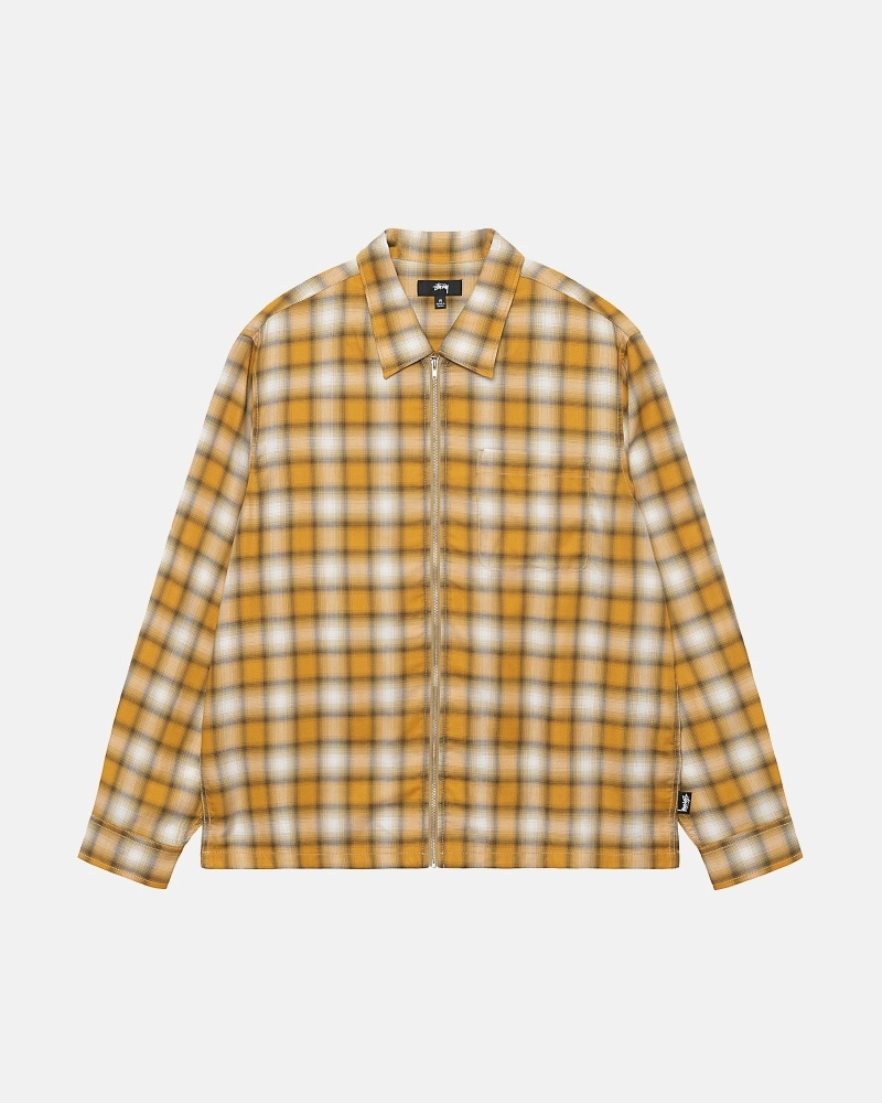 Mustard Men\'s Stussy Eddie Plaid Zip Shirts | CA0000303