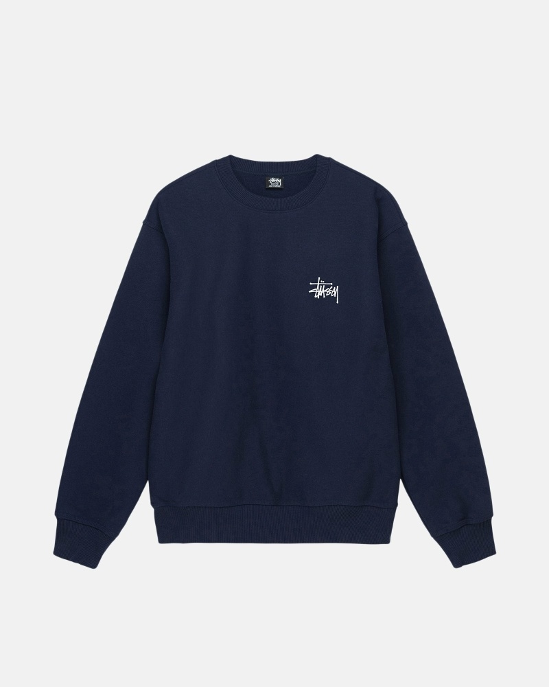 Navy Men's Stussy Basic Crew Hoodies | CA0000008