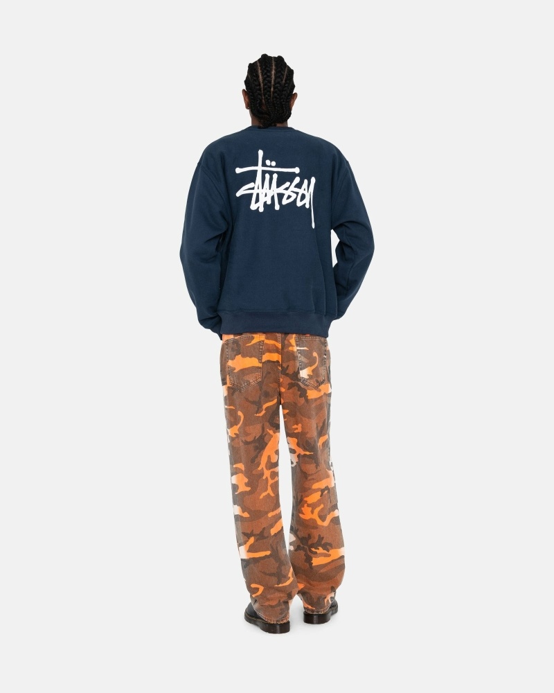 Navy Men's Stussy Basic Crew Hoodies | CA0000008