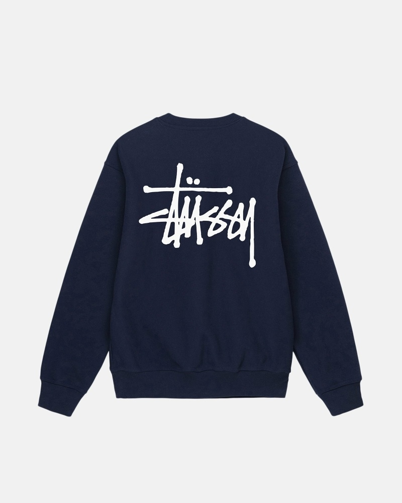 Navy Men\'s Stussy Basic Crew Hoodies | CA0000008