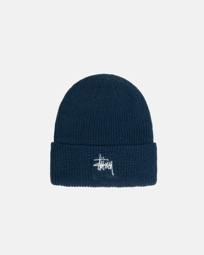 Navy Men\'s Stussy Basic Cuff Beanie | CA0000384